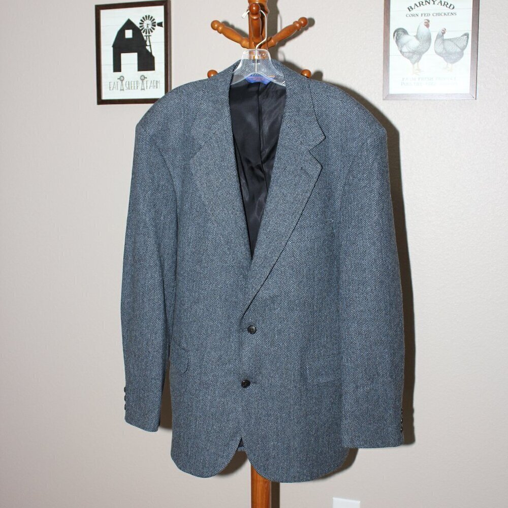 Pendleton Mens Navy Herringbone Wool Sport Coat Jacket Size 44Long